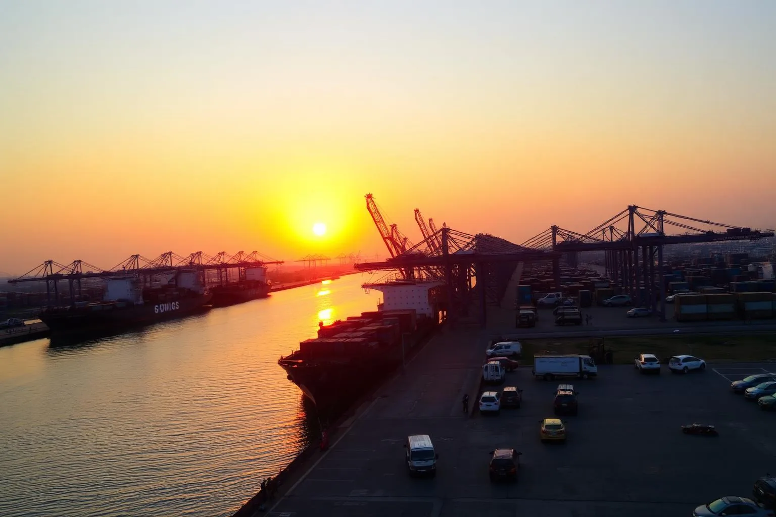 Vehicles and cargo containers at a Nigerian port receiving shipments from Canada