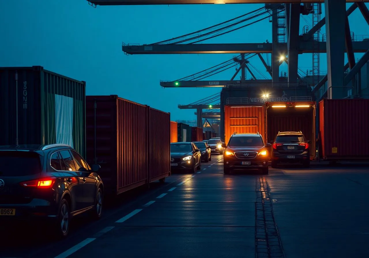 Container being loaded for car shipping from Canada to Nigeria